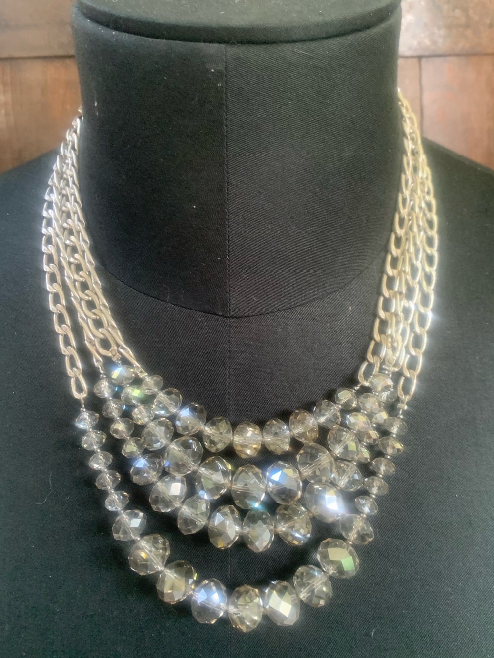 Multi-Strand Faceted Crystal Statement Necklace - Gold and Clear